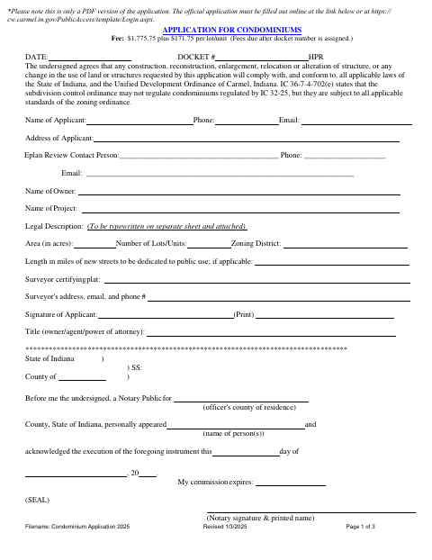 First page of the Condominium Application