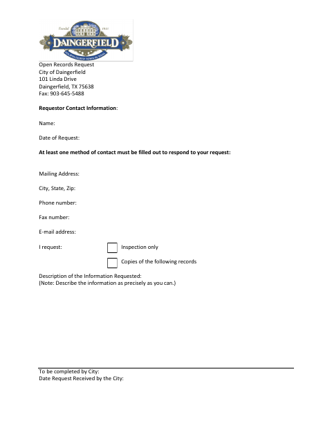 First page of the Open Records Request