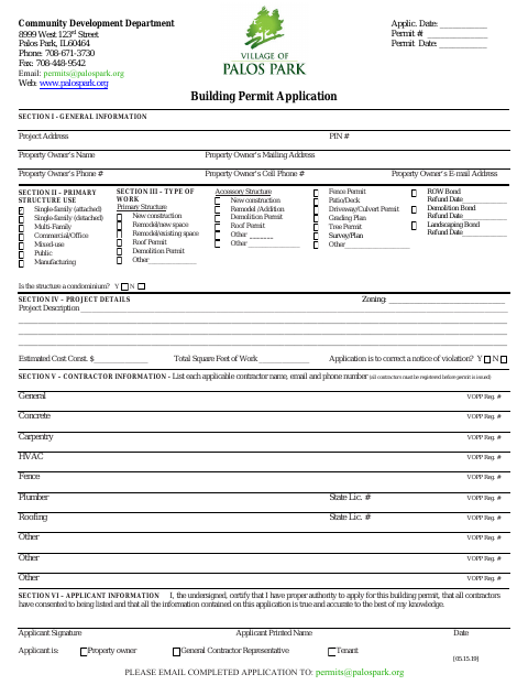 First page of the Building Permit Application