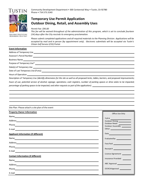 First page of the Temporary Use Permit Application