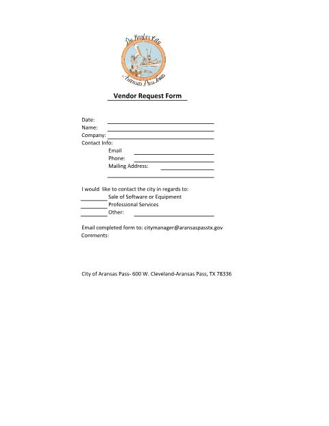 First page of the Vendor Request Form