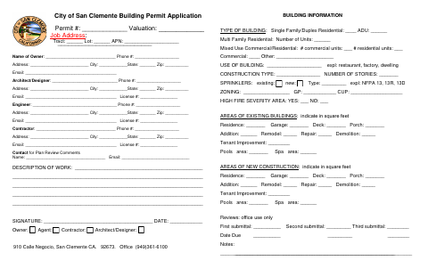 First page of the Building Permit Application