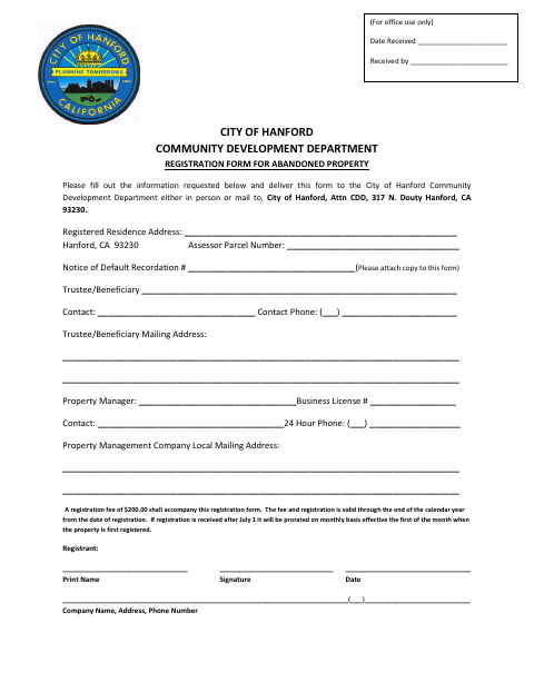First page of the Registration Form for Abandoned Property