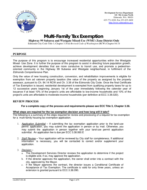 First page of the Multi-Family Tax Exemption Application