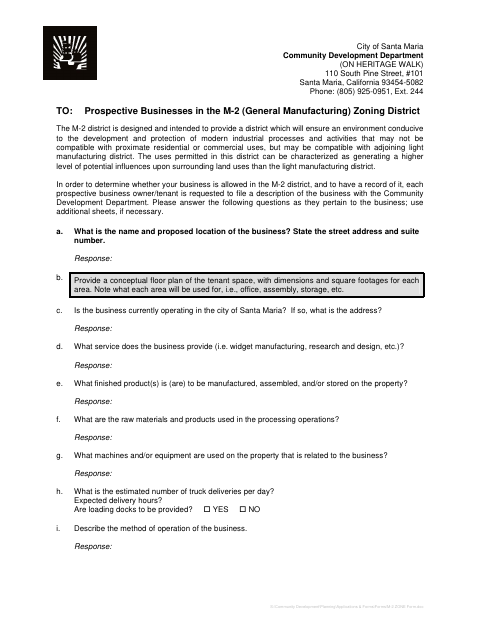 First page of the M-2 Zone Form