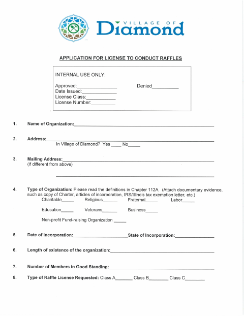 First page of the Application for License to Conduct Raffles