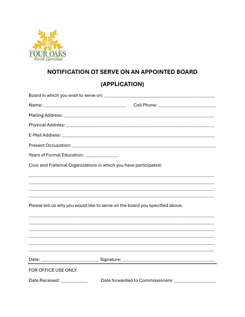 First page of the Notification to Serve on an Appointed Board