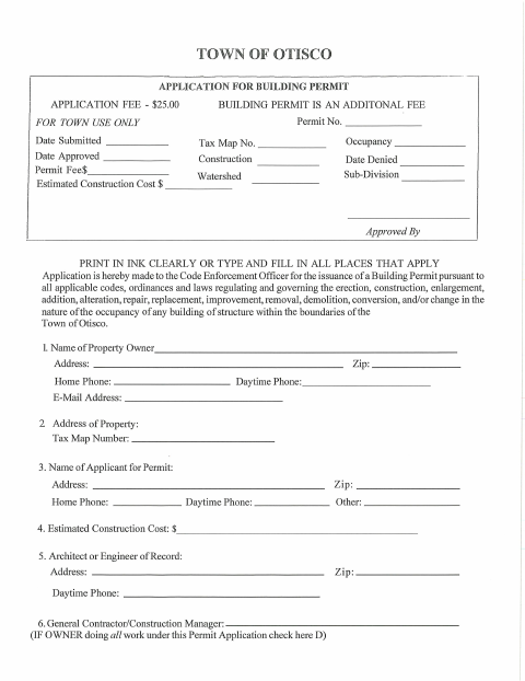 First page of the Building Permit Application With Fees and SEQR