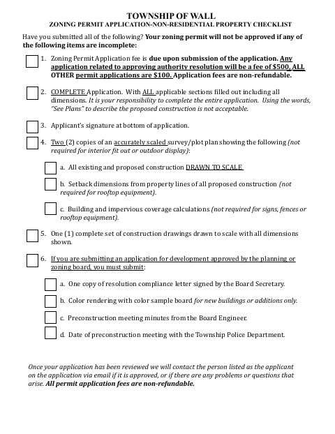 First page of the Zoning Permit Application – Non-Residential Property