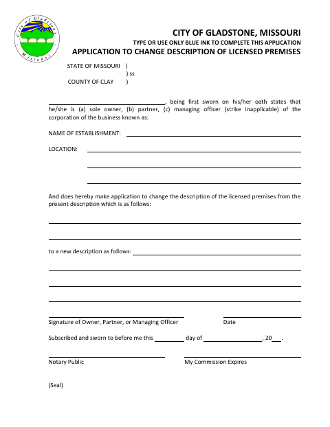 First page of the Application to Change Description of Licensed Premises