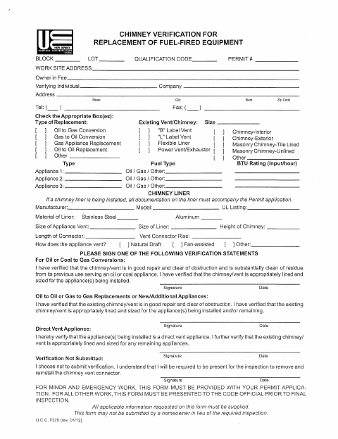 First page of the Chimney Verification for Replacement of Fuel-Fired Equipment
