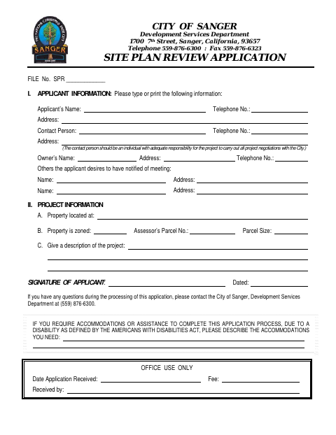 First page of the Site Plan Review Application