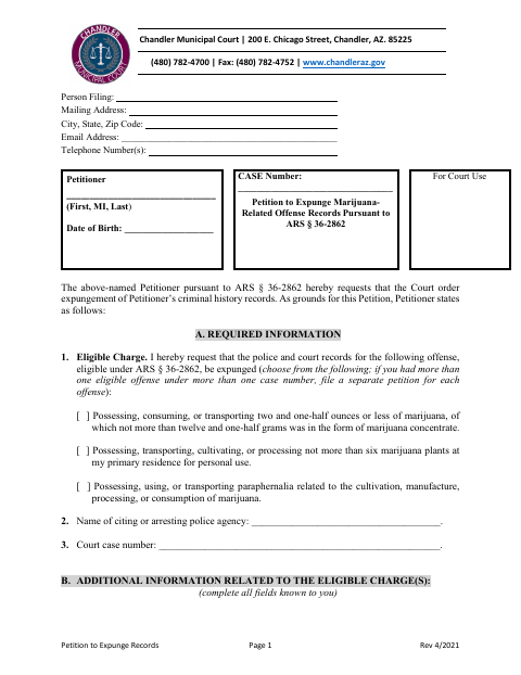 First page of the Petition to Expunge Marijuana-Related Offense Records