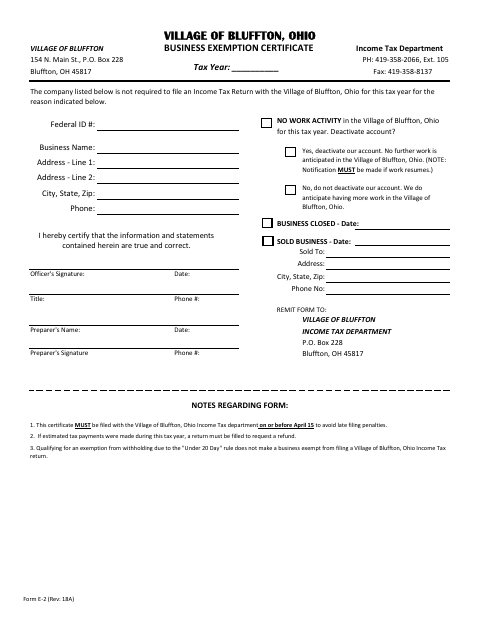 First page of the Business Exemption Certificate