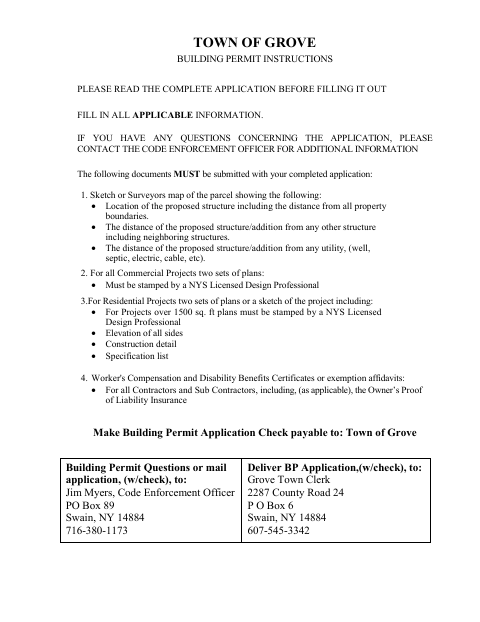 First page of the Building/Zoning Permit Application