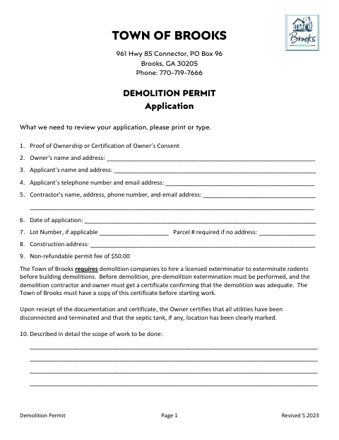 First page of the Demolition Permit Application