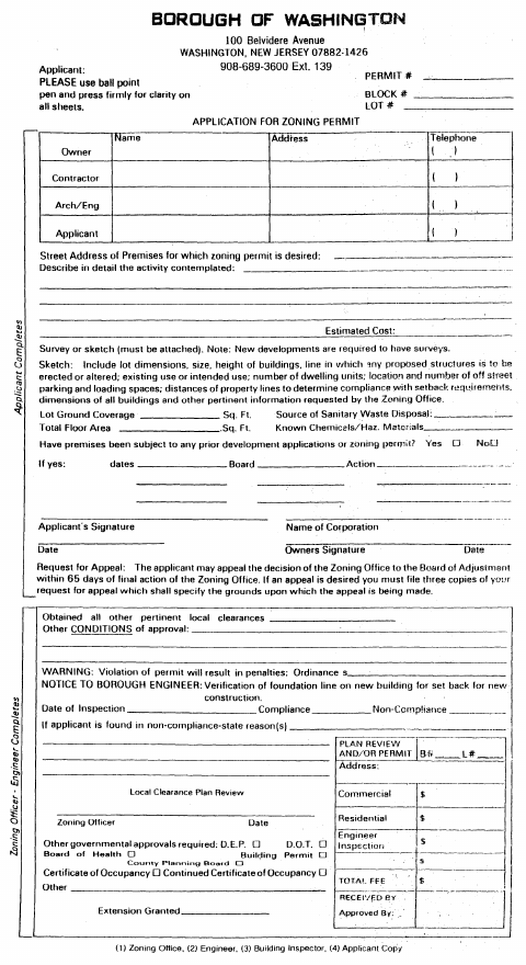 First page of the Zoning Permit Application