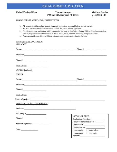 First page of the Zoning Permit Application