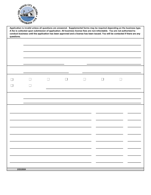 First page of the Application for Business License