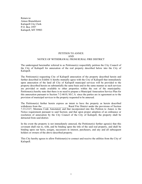First page of the Annexation and Rural Fire District Withdrawal Petition