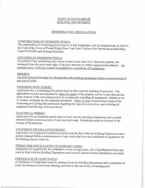 First page of the Swimming Pool Permit Application