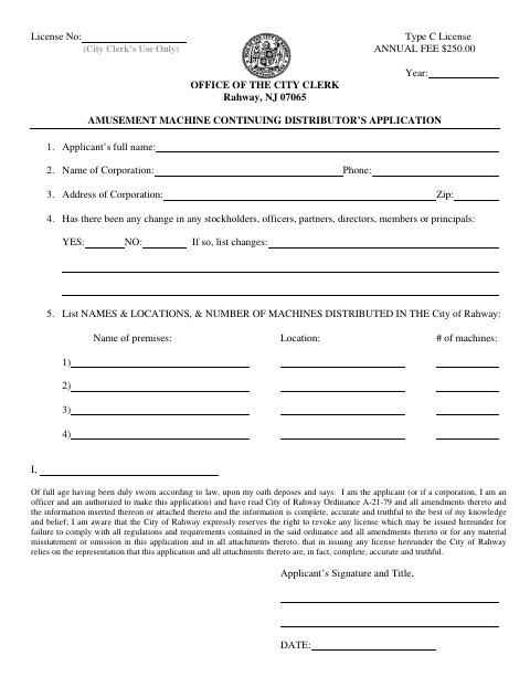 First page of the Amusement Machine Continuing Distributor’s Application