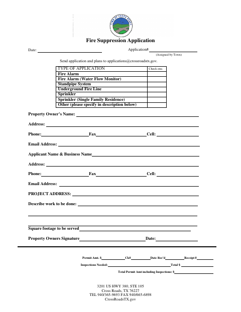 First page of the Fire Suppression Application