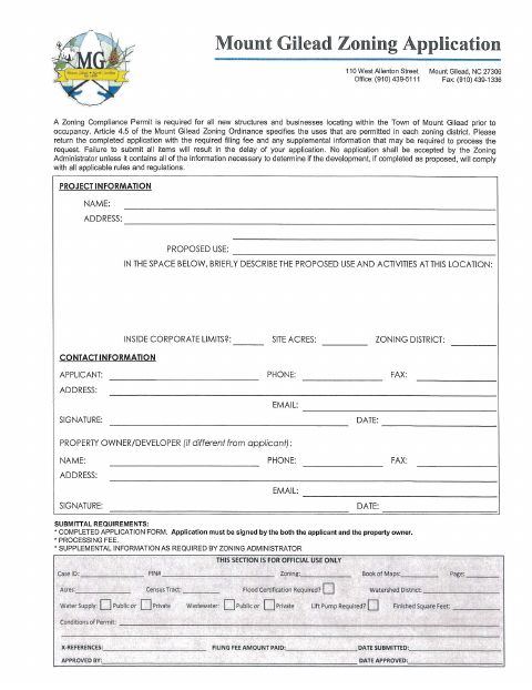 First page of the Zoning Application