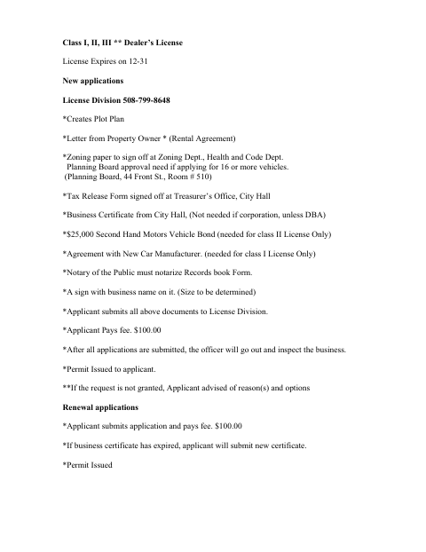 First page of the New and Used Motor Vehicle Dealer License Application