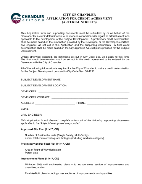First page of the Application for Credit Agreement (Arterial Streets)