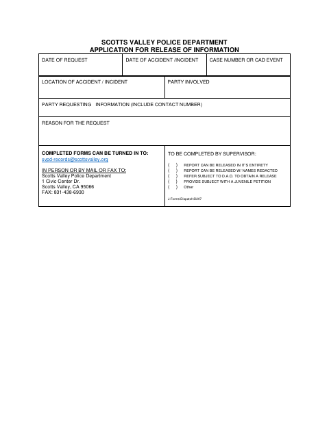 First page of the Application for Release of Information