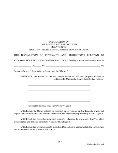 First page of the Stormwater BMP Maintenance Agreement