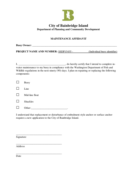 First page of the Maintenance Affidavit