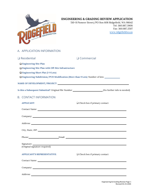 First page of the Engineering & Grading Review Application