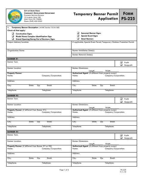 First page of the Temporary Banner Permit Application