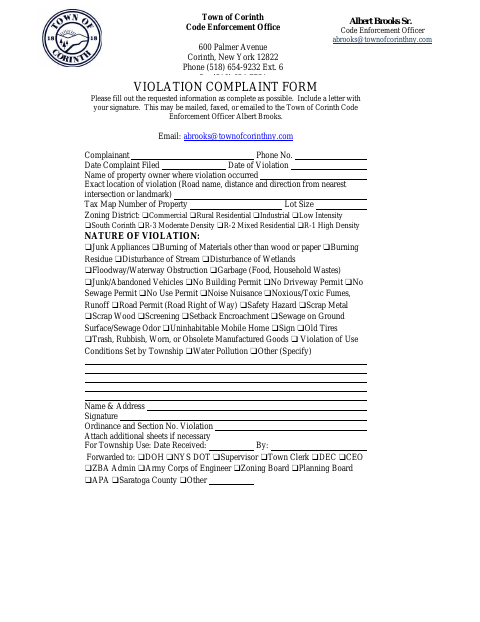 First page of the Violation Complaint Form