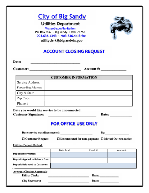First page of the Account Closing Request