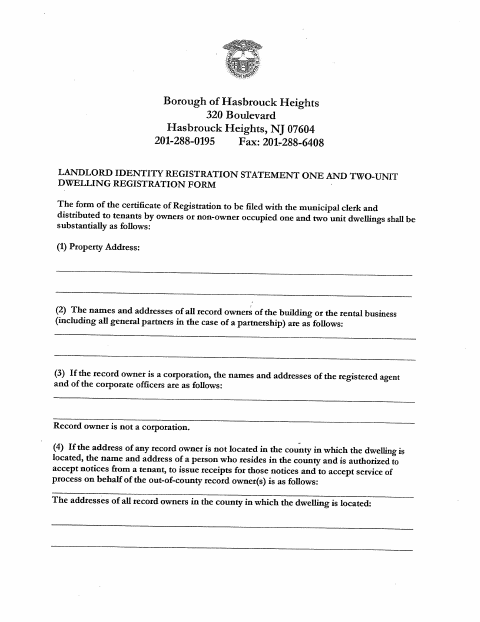 First page of the Landlord Identity Registration Statement