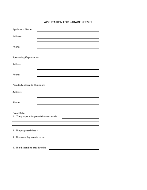 First page of the Application for Parade Permit