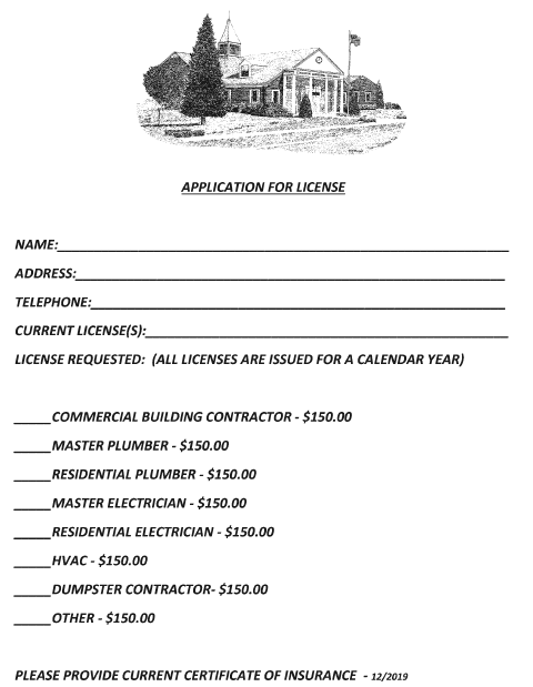 First page of the Application for License
