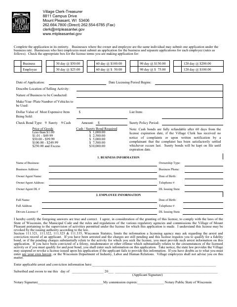 First page of the Business and Employee License Application