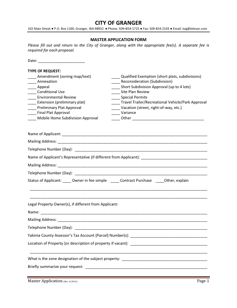 First page of the Master Application Form
