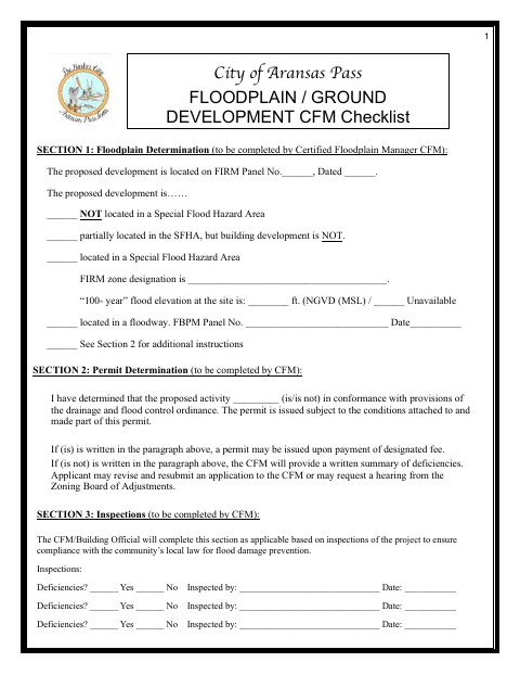 First page of the Floodplain / Ground Development CFM Checklist