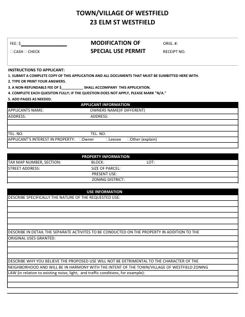 First page of the Special Use Permit Modification Application