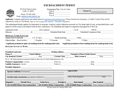 First page of the Encroachment Permit Application Packet
