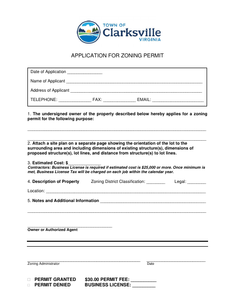 First page of the Application for Zoning Permit