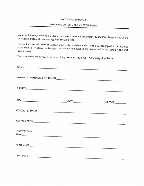 First page of the Municipal Building Room Rental Form