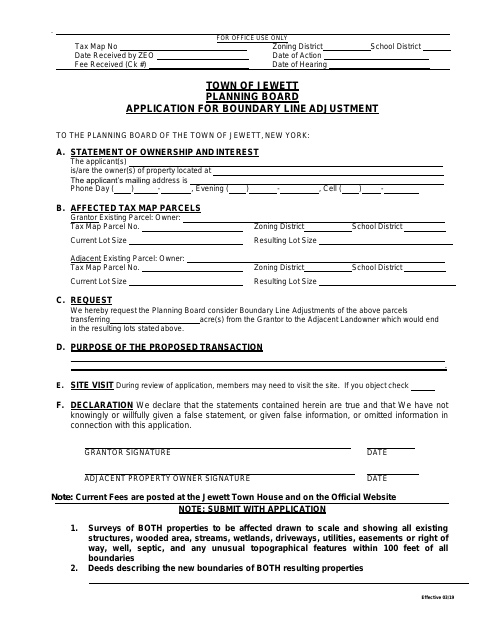 First page of the Application for Boundary Line Adjustment