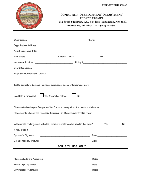 First page of the Parade Permit