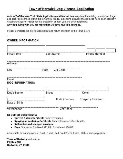 First page of the Dog License Application